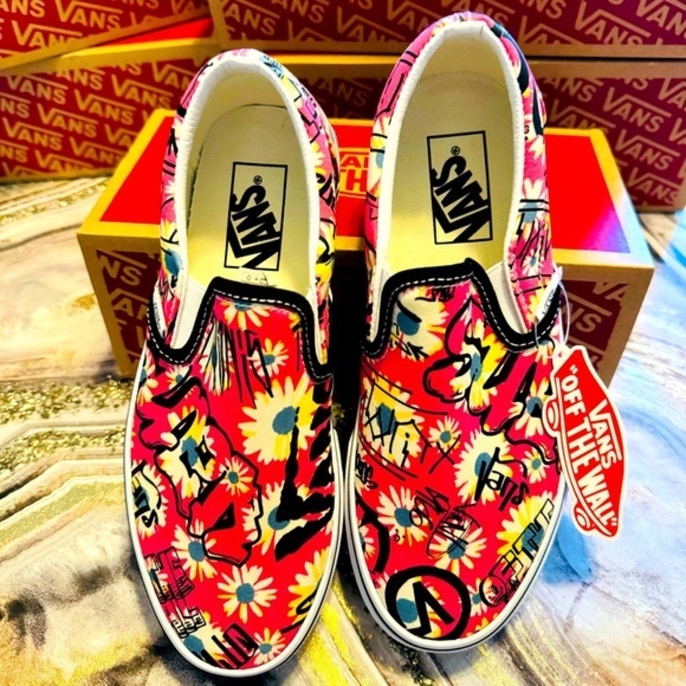 Vans New W / Box Vans Crew Classic Pink Floral Slip On Shoes - Picture 3 of 6